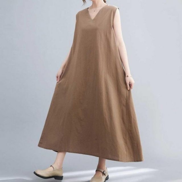 브이넥 원피스 민소매 기본 A라인 데이 내추럴 편한