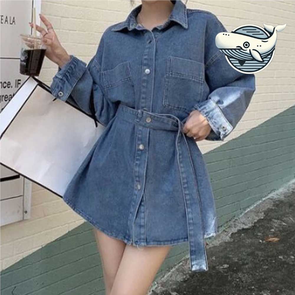 트렌디 셔츠형 데님 드레스 벨트포함 데일리