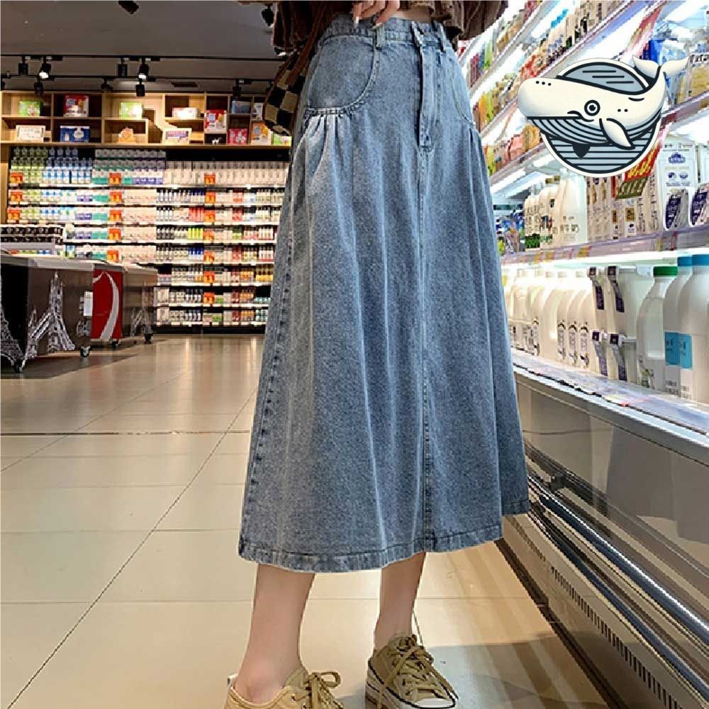 편안한 롱 데님 스커트 더블포켓 캐주얼 스타일