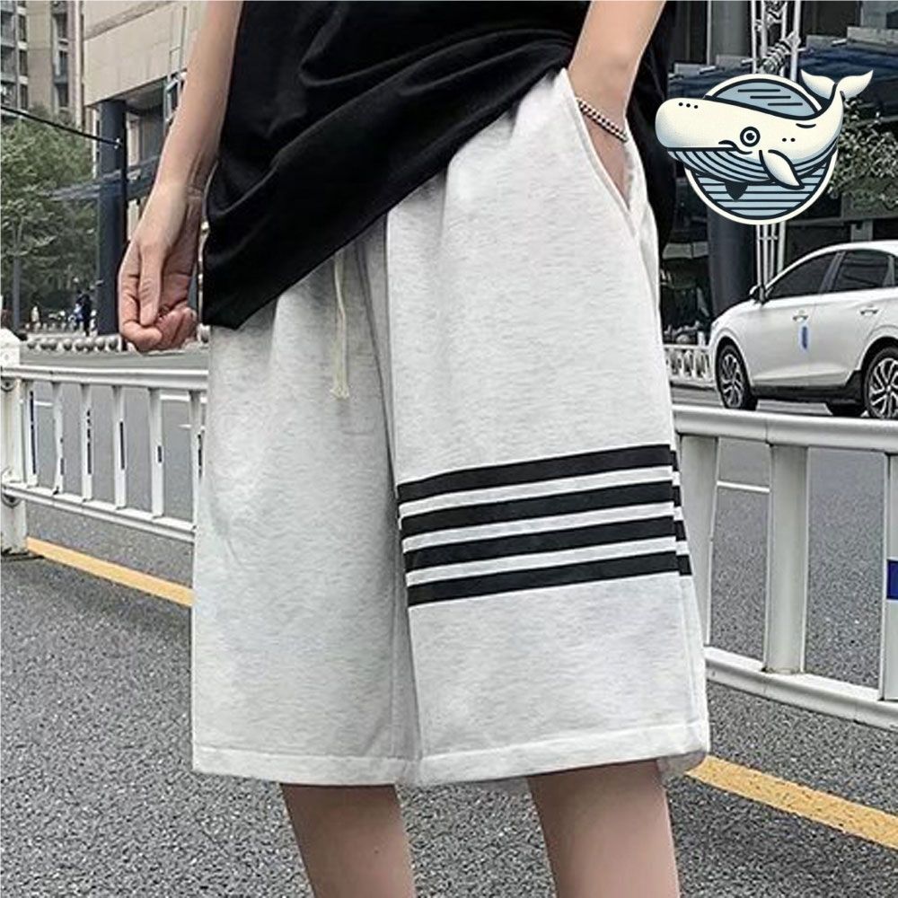 여름 편안한 스트라이프 반바지 남성용 허리밴드