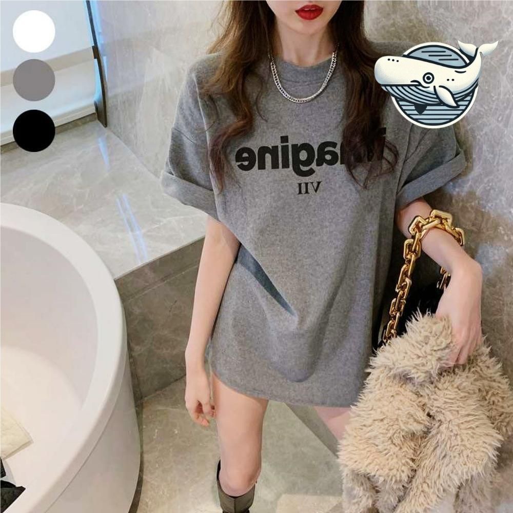 여성 오버핏 로마숫자 티셔츠 편안한 반팔 일상