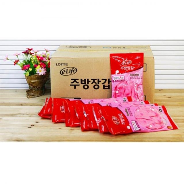 롯데 주방장갑 (M/중) 핑크 60개입 고무장갑 설거지