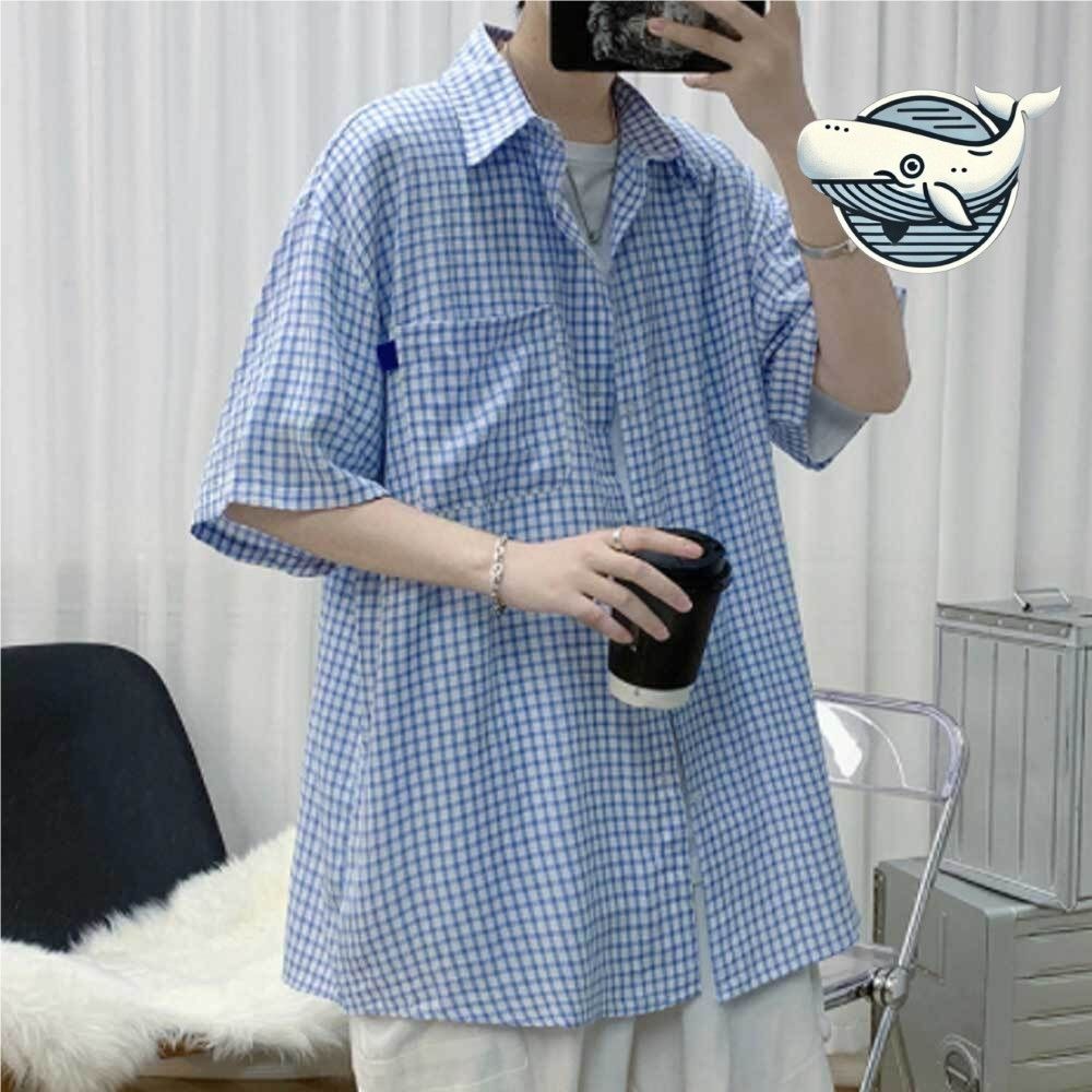 여름 패턴 반팔 셔츠 캐주얼 체크 남방 직장인