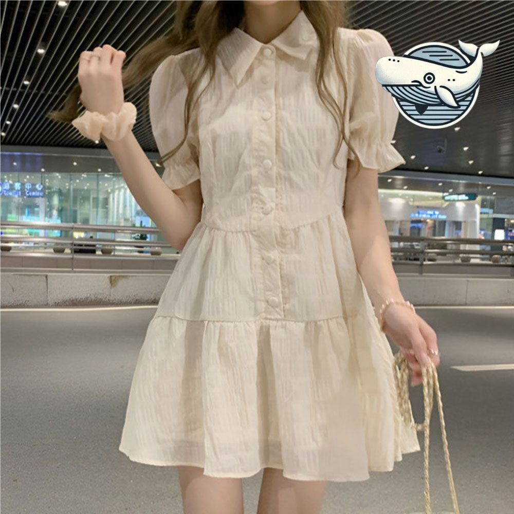 여름 카라 퍼프소매 미니원피스 데일리룩