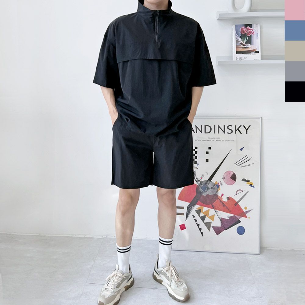 남자아노락반팔반바지세트