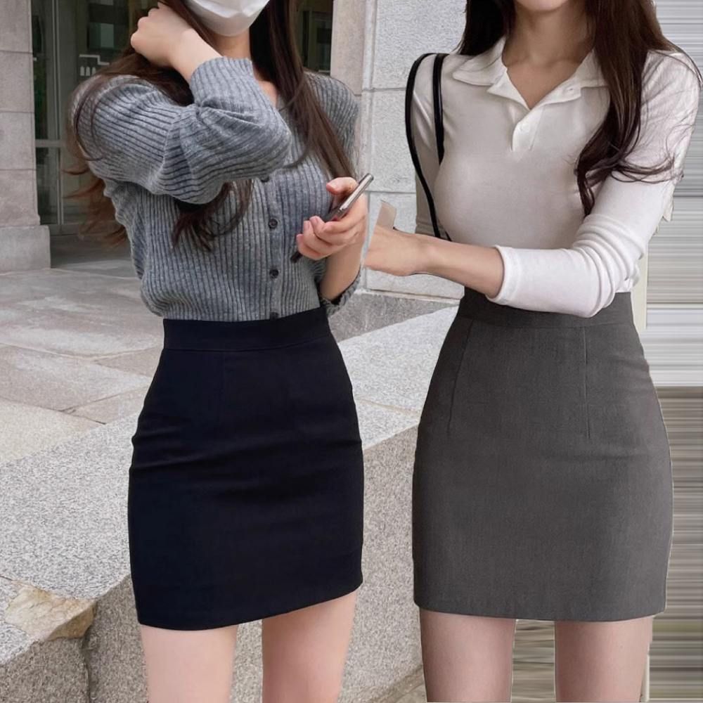 여성 하이웨스트 슬림 베이직 정장 오피스 미니스커트