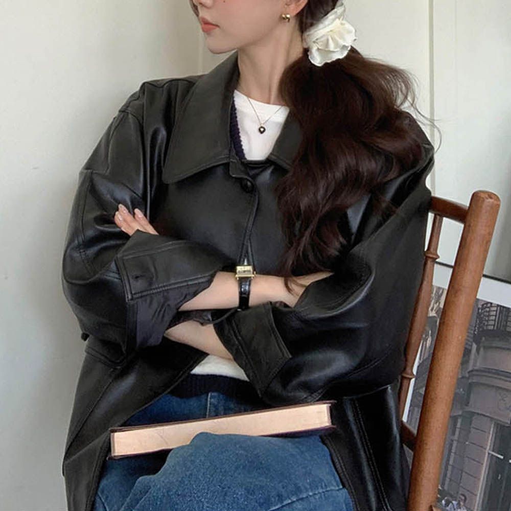 카라넥 오버핏 여성라이더자켓 가죽재킷 루즈 바이크