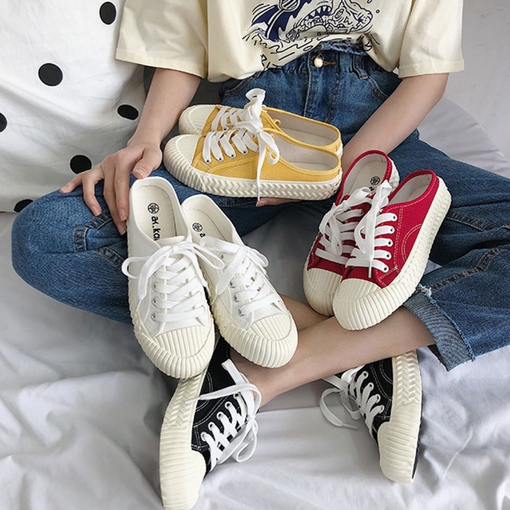 여자 데일리 줄무늬 앞코 스니커즈 뮬 4컬러 620
