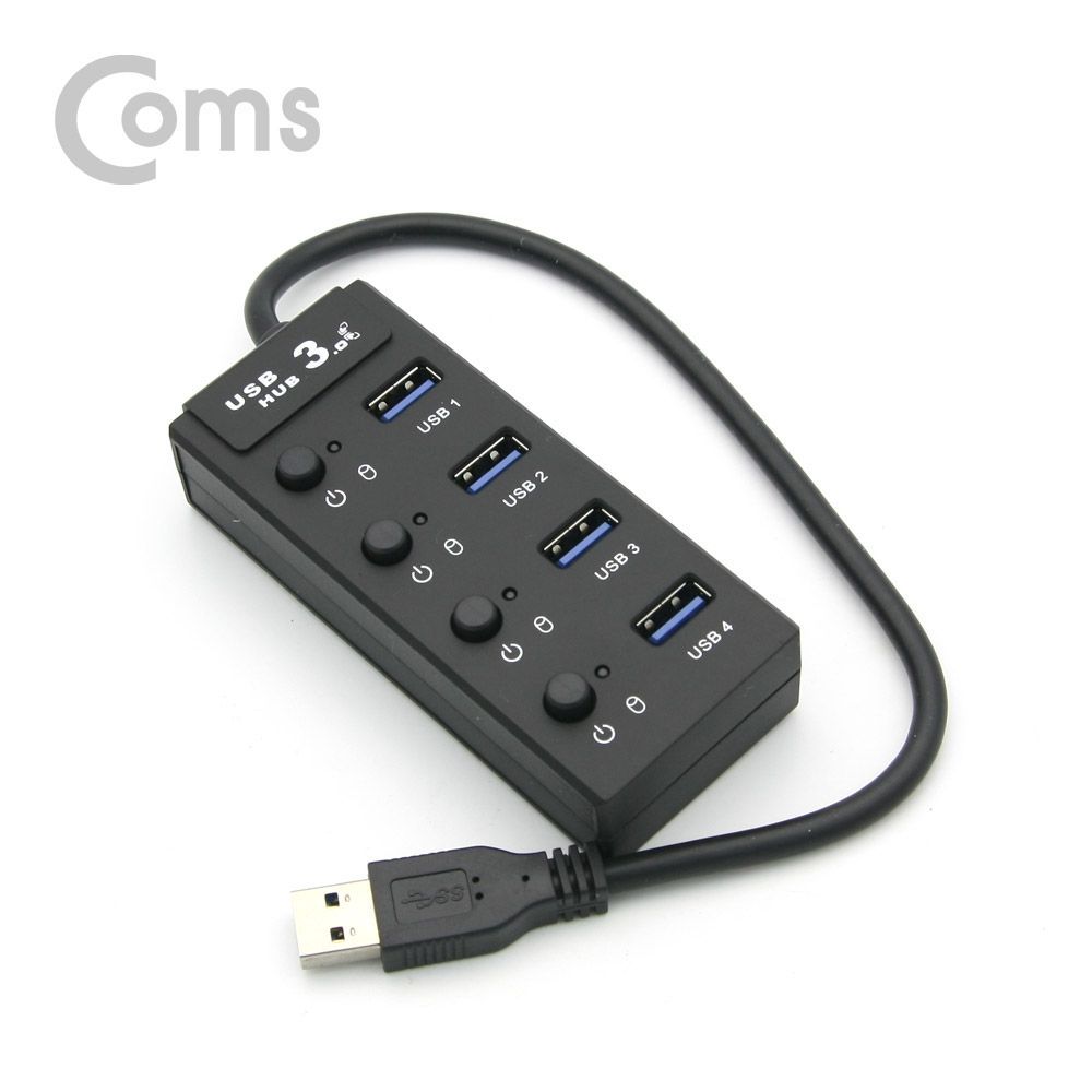 Coms USB 허브 3.0 (4포트 무전원) 개별스위치 30cm