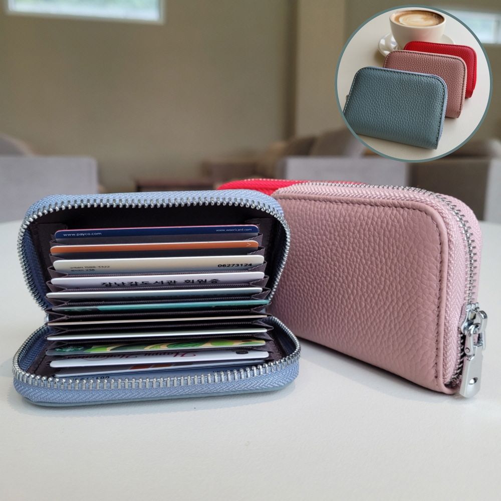 최고급 소가죽 여성 카드지갑 화장품 파우치