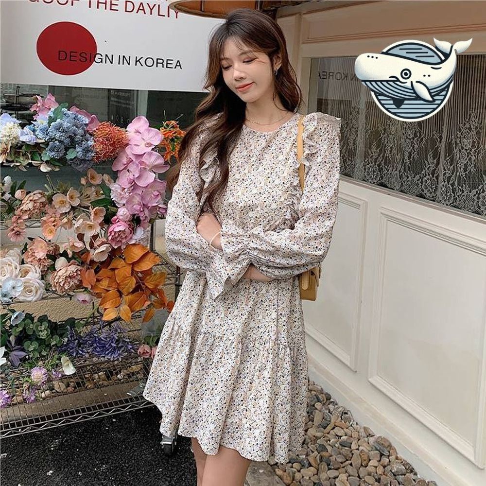 프릴 소매 플라워 미니 원피스 가벼운 여름