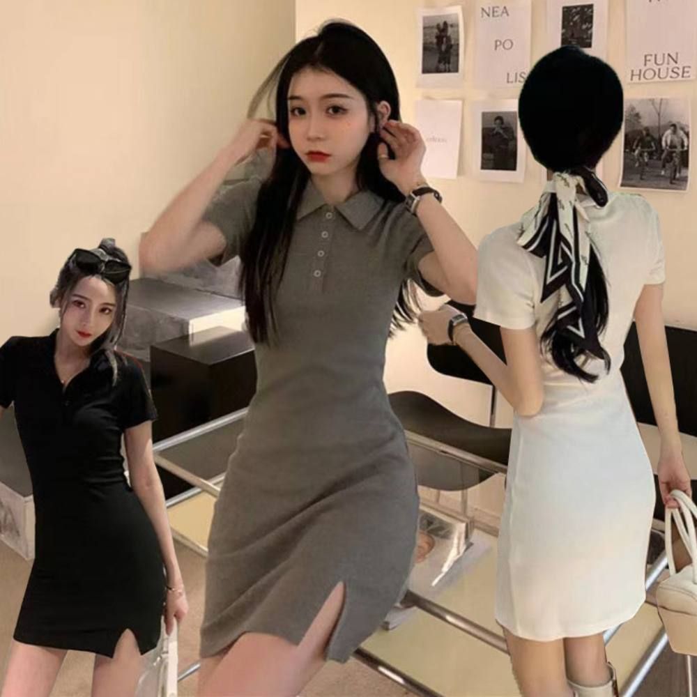 여성 카라 옆트임 꾸안꾸 여름 필수 반팔 미니원피스