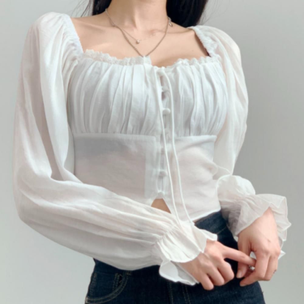 레이스셔링 스모크블라우스 오프숄더