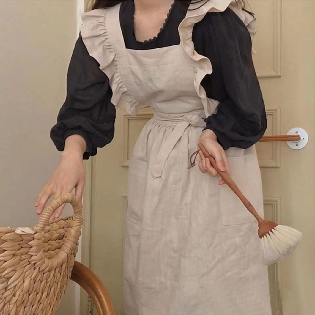 어린이집앞치마 린넨 레이스 프릴앞치마 보육교사