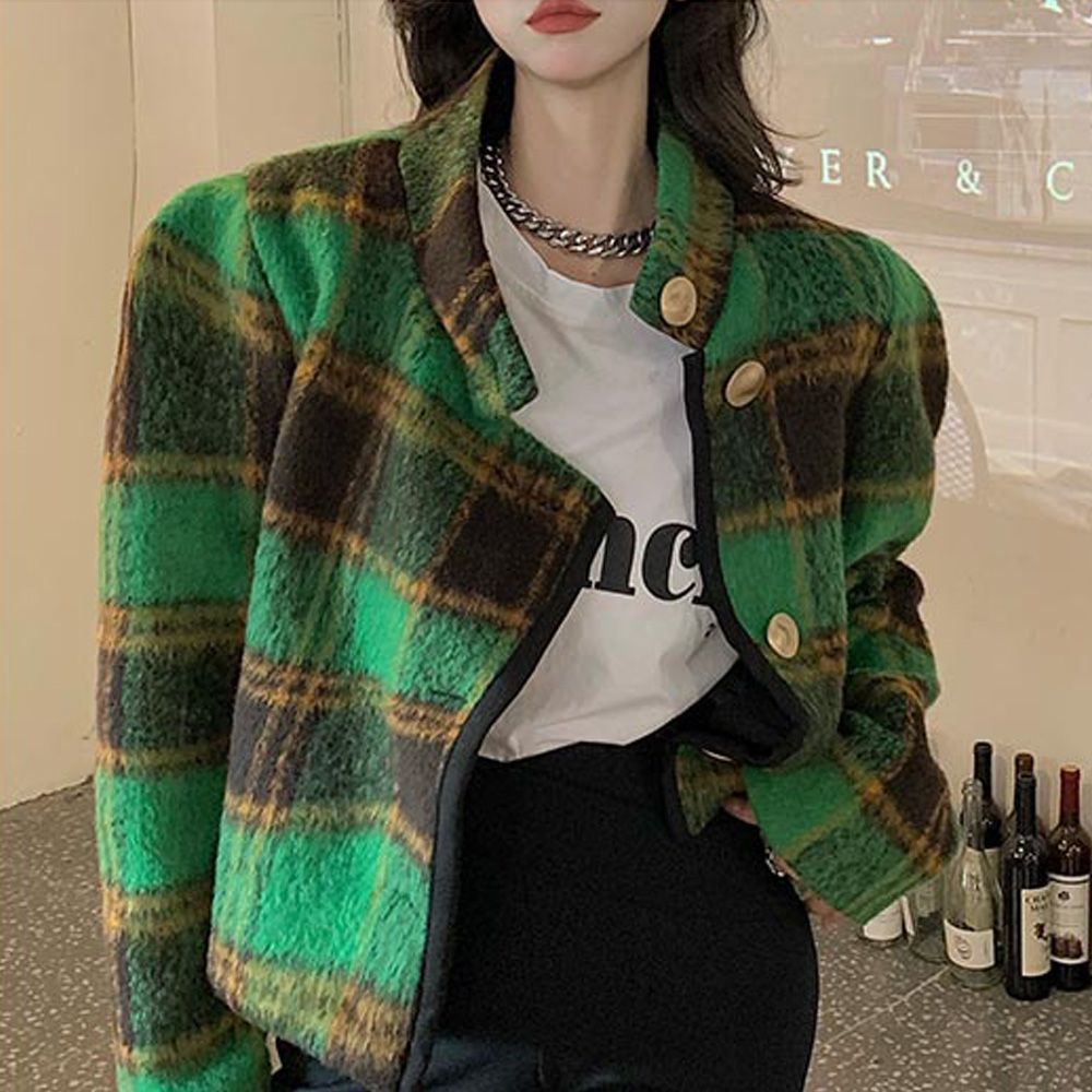 누빔 소매 짧은 모직 퍼프 점퍼 하이넥 아우터