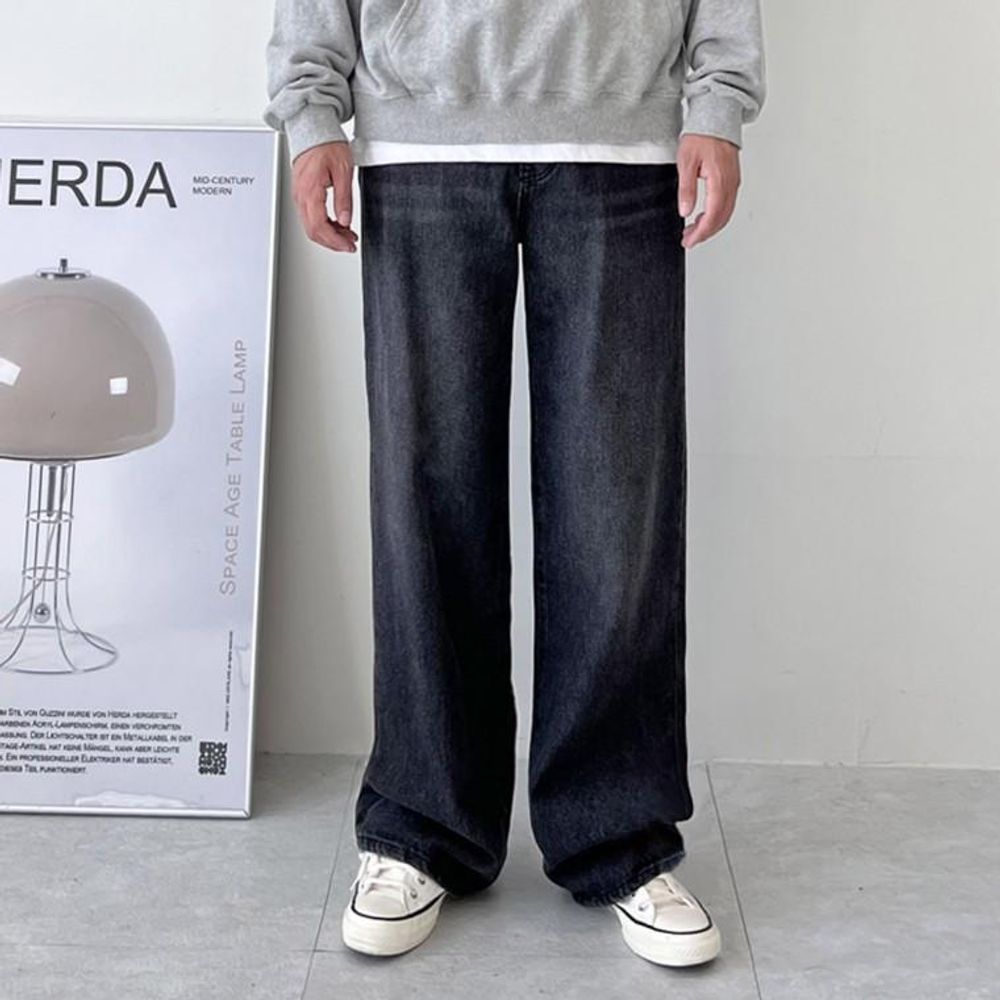 남성 데일리 캐주얼 와이드 흑청 데님팬츠 청바지