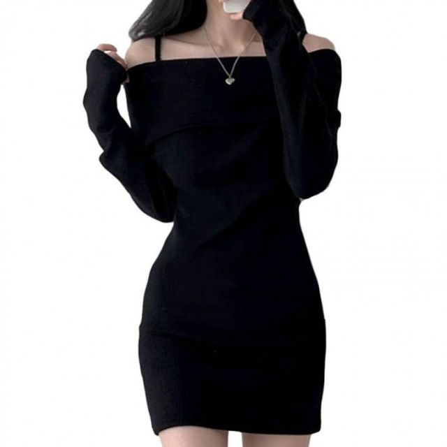 골지 베이직 패션 오프 숄더 슬림 미니 원피스 데일리