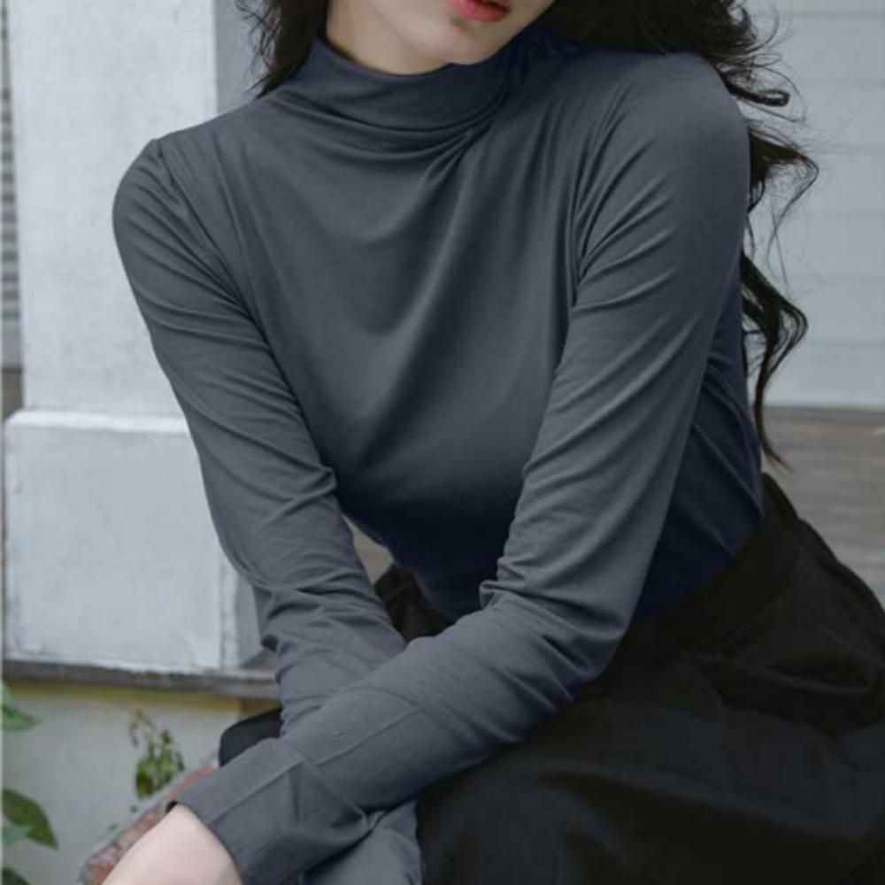여성 얇은 이너 반목 목폴라 무지 목티 직장인 티 셔