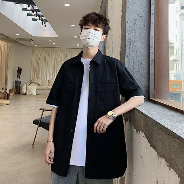 데일리 오버핏 셔츠 남자 남방 반팔 얇은 블라우스
