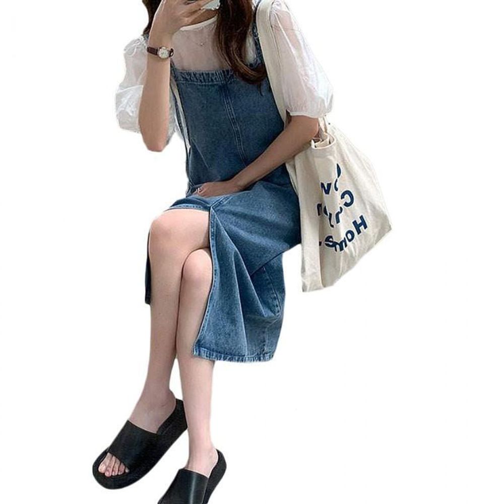 캐주얼 멜빵원피스 롱원피스 여름 데님