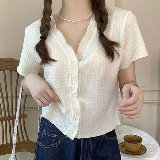 캐주얼 브이넥 여성 기본 여름 데이 주름 반팔 예쁜