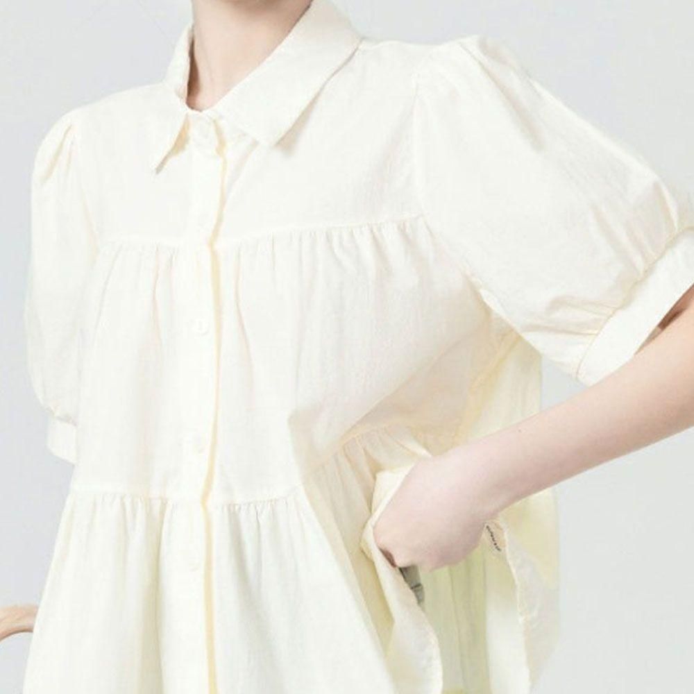 러블리 여성 여름 셔링 가오리핏 블라우스 주름 반팔