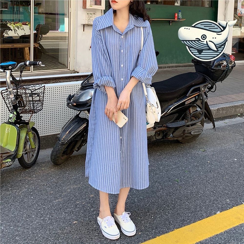가벼운 루즈핏 스트라이프 셔츠 원피스 여름