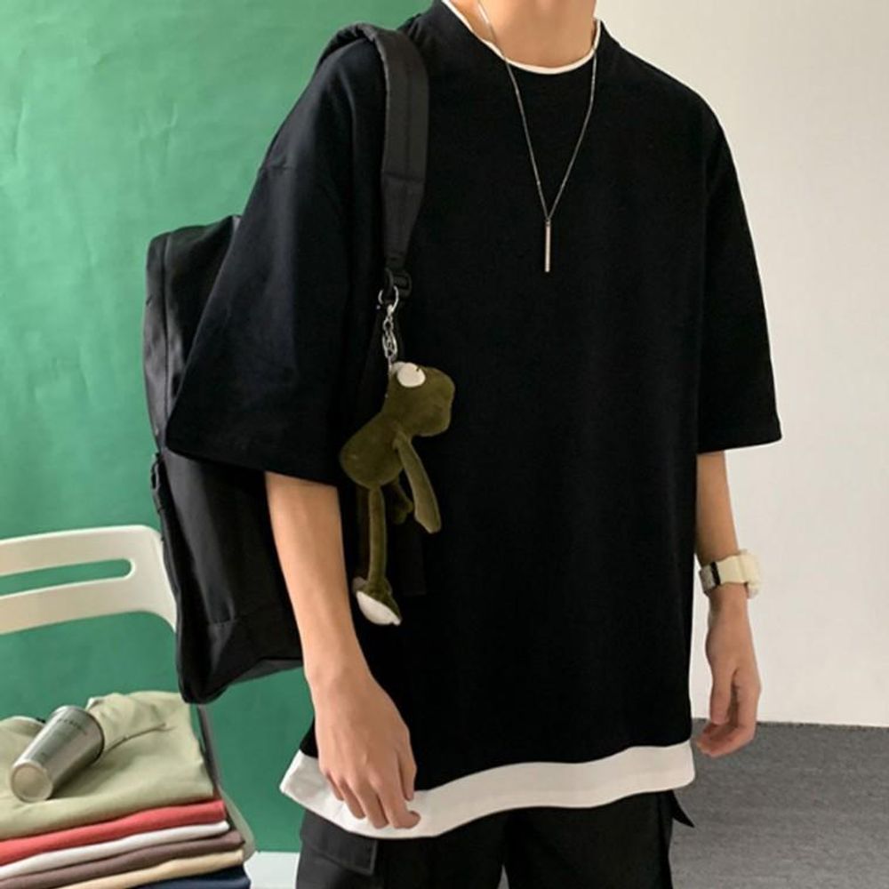 데일리 반팔 레이어드 남자 반팔티 오버핏 기본티 무