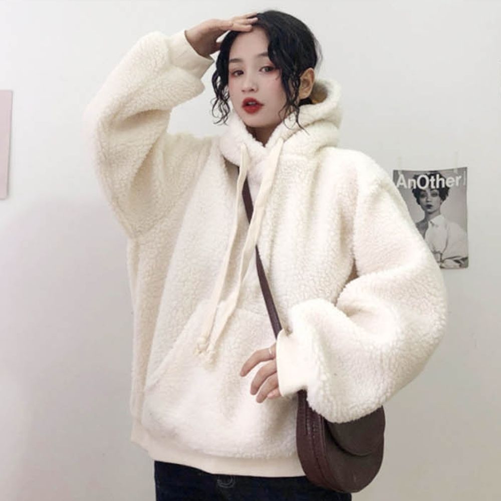 여성 기모 후드티 오버핏 양털 후드 후리스