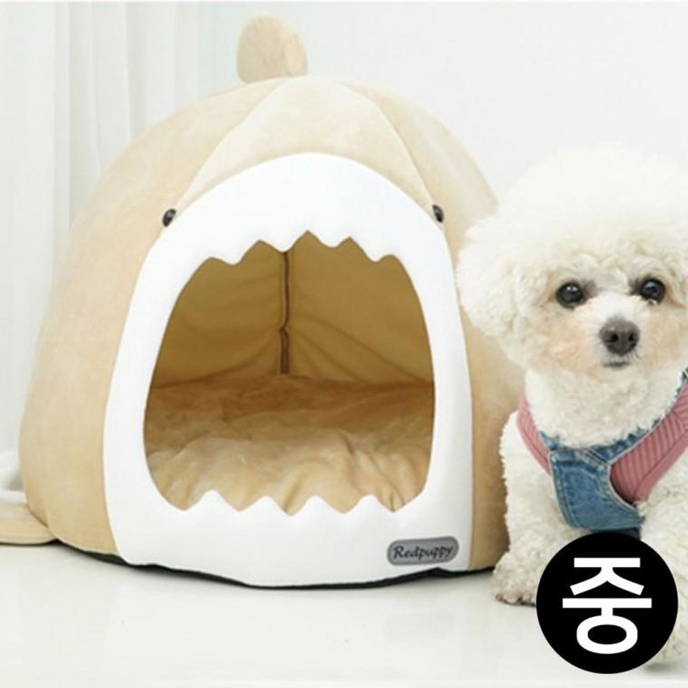 애견 레드 (중형) 개집 쿠션 (베이지) 애완 상어 강아