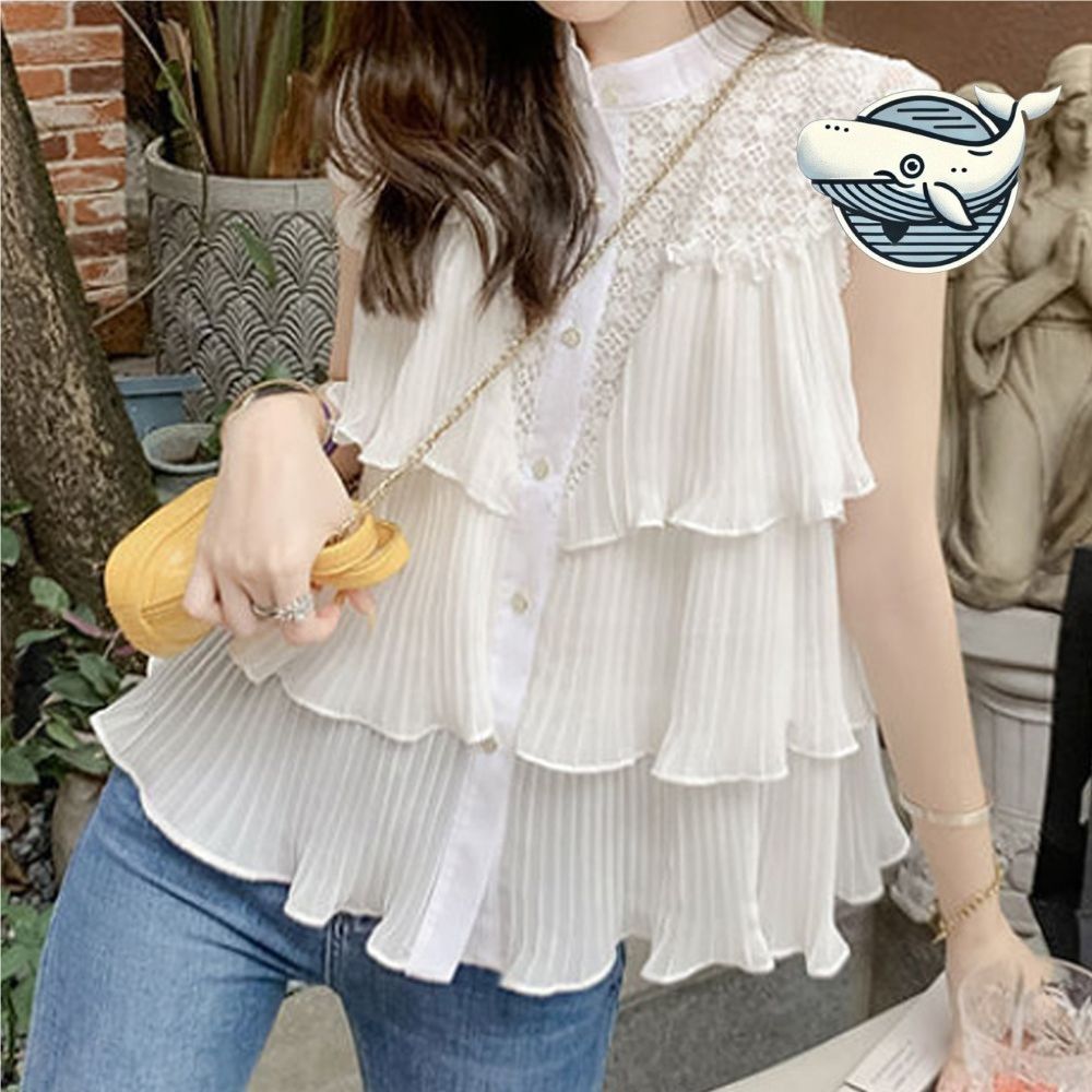 청초한 여성 여름 레이스 쉬폰 블라우스