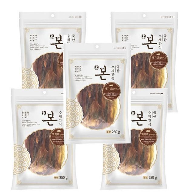 강아지간식 돼지귀 슬라이스 250g 5P 애견 수제 건조