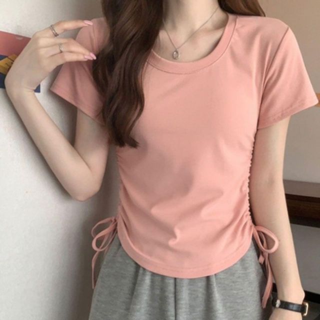 캐주얼 옆셔링 여성 기본 예쁜 데이 라운드넥 반팔 패