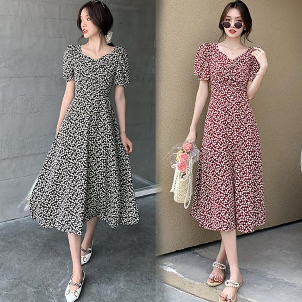여자 앵두 반팔 원피스 1P 여름 뒷트임 데일리 치마