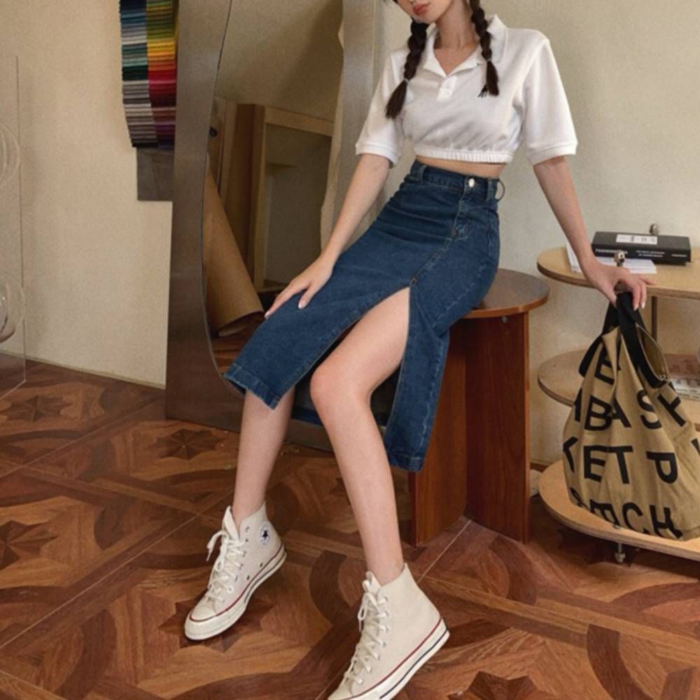 스판 여성용 빈티지앞 스커트 치마 데일리룩 프
