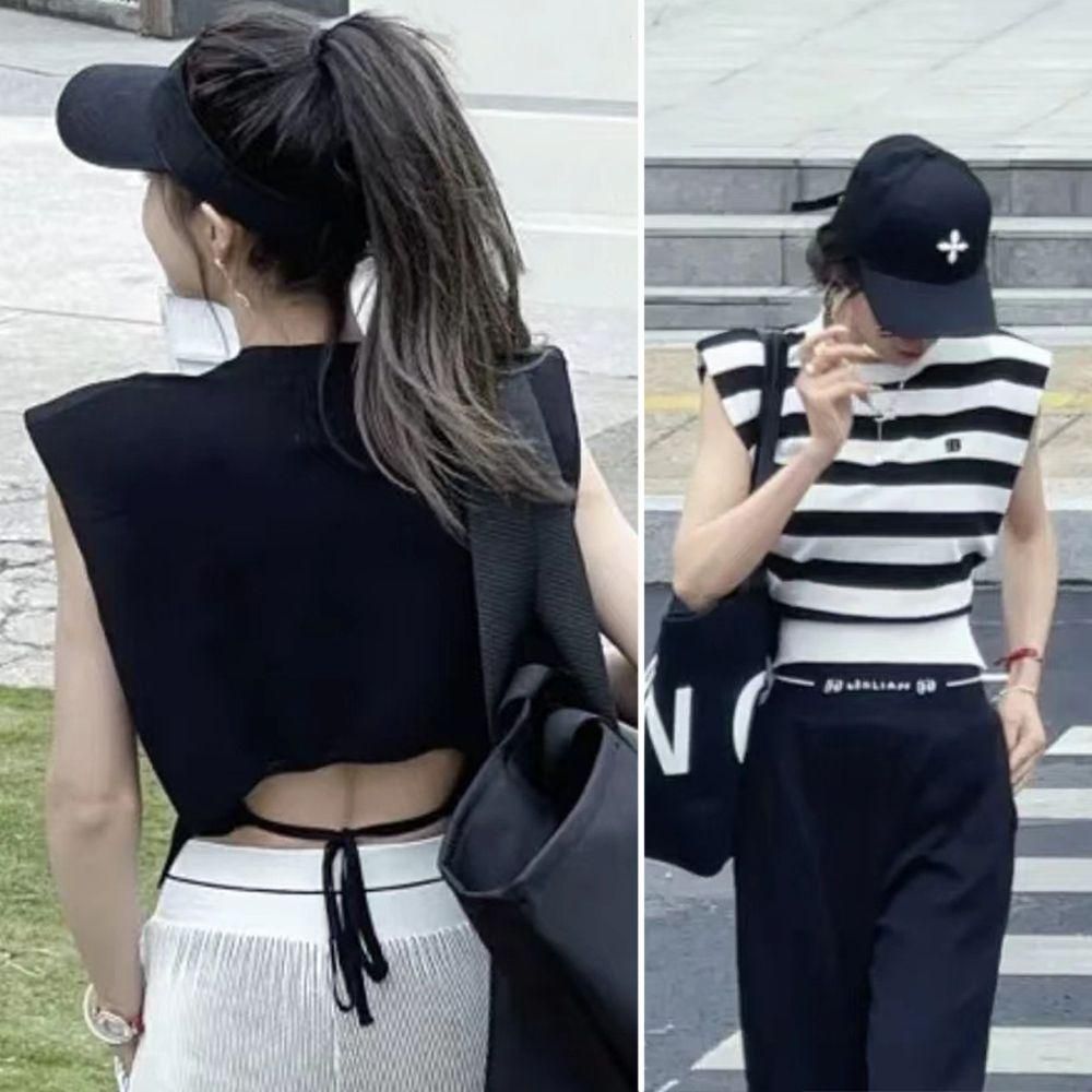 민소매 뒷트임 티셔츠 허리끈 여성 섹시 여름 반팔