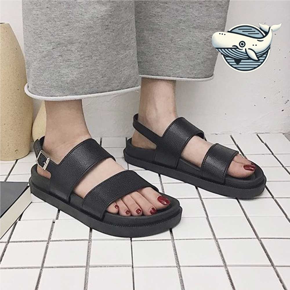 여성용 블랙 편안한 여름 샌들 발목 고정 두줄