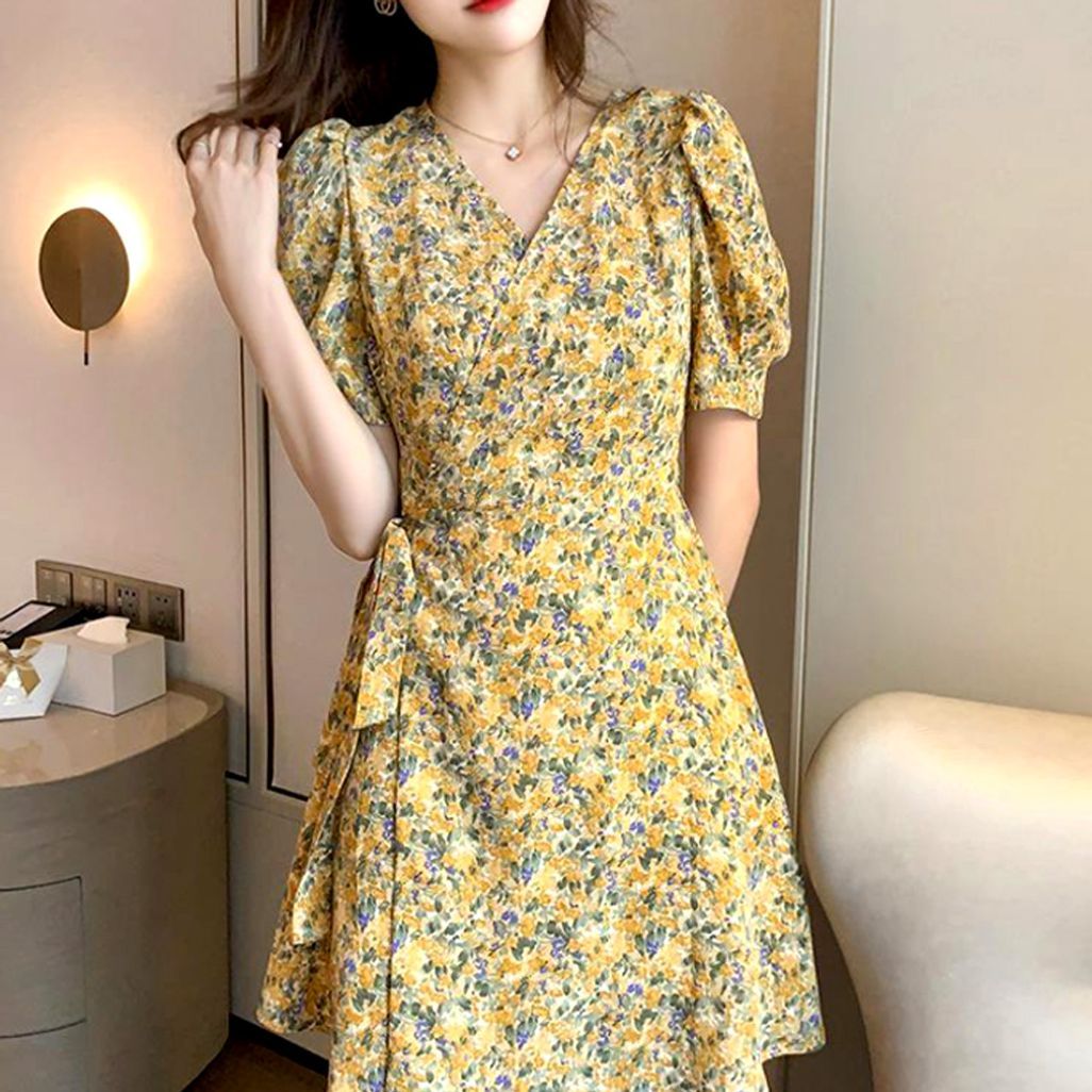 플라워 랩스타일원피스 가운 반팔 비치 로브 바