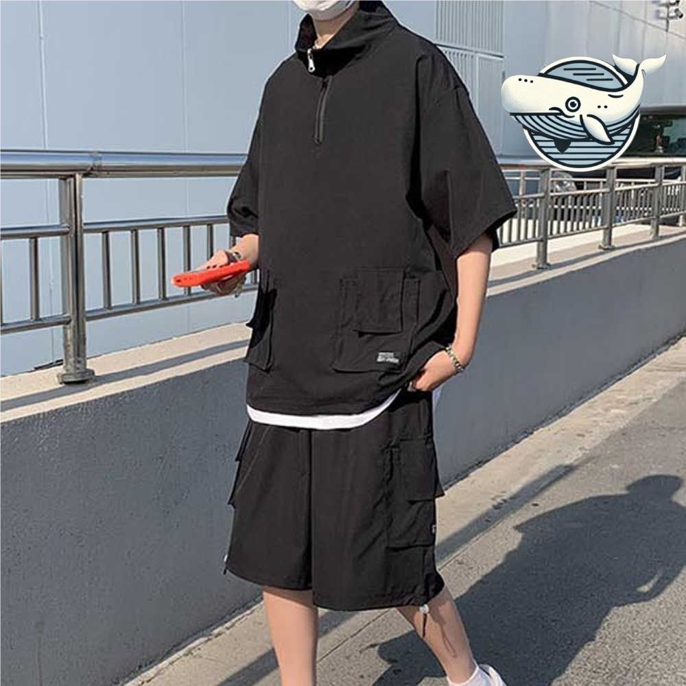 편안한 캐주얼 트레이닝 세트 반팔 집업과