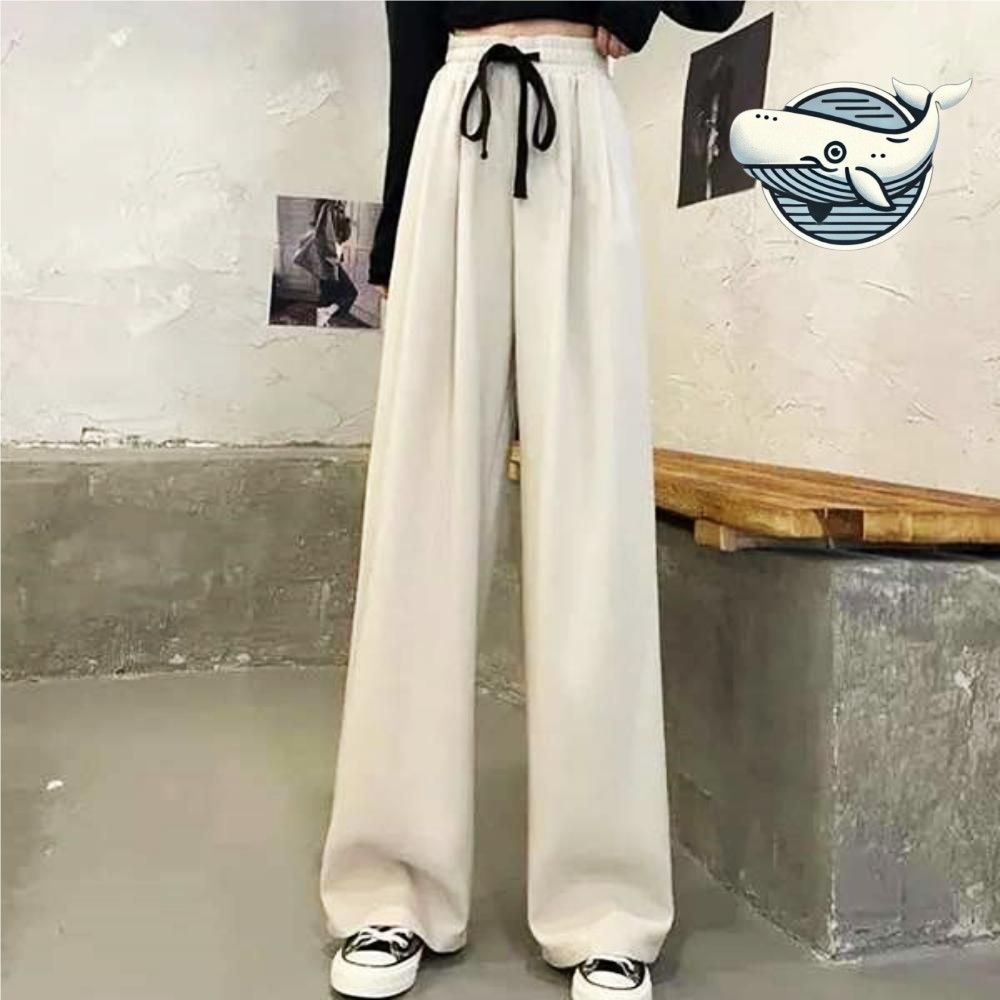 가벼운 스트링 와이드 팬츠 여성 데일리 핀턱