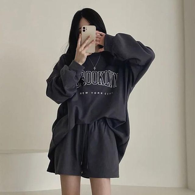 여성 3컬러 레터링 포인트 긴팔반바지 세트 LK SS31