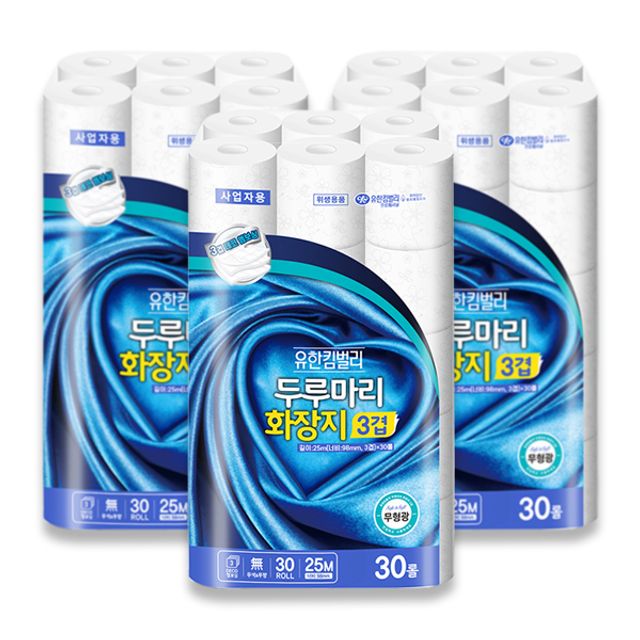 3겹 데코엠보싱 롤화장지 25M 30롤x3팩 90롤 45185