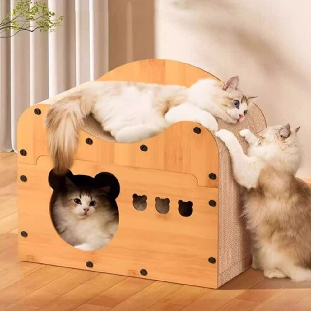 고양이 동굴 스크래쳐 베어형 1P 숨숨집 발톱관리