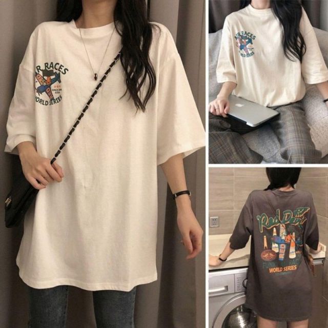 여성 프린팅 빅 기본 오버핏 데이 스타일 루즈핏 반팔