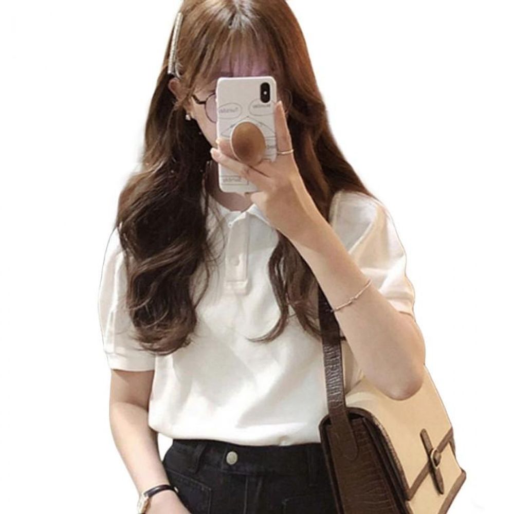 반팔티 데일리 신상 여자 화이트 티셔츠 루즈핏 카라