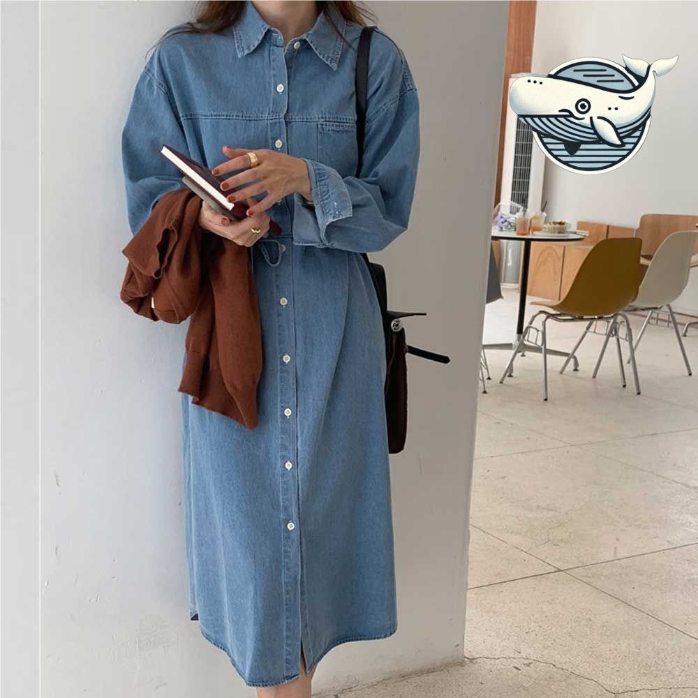 데님 원피스 캐주얼룩 허리스트링 패셔너블