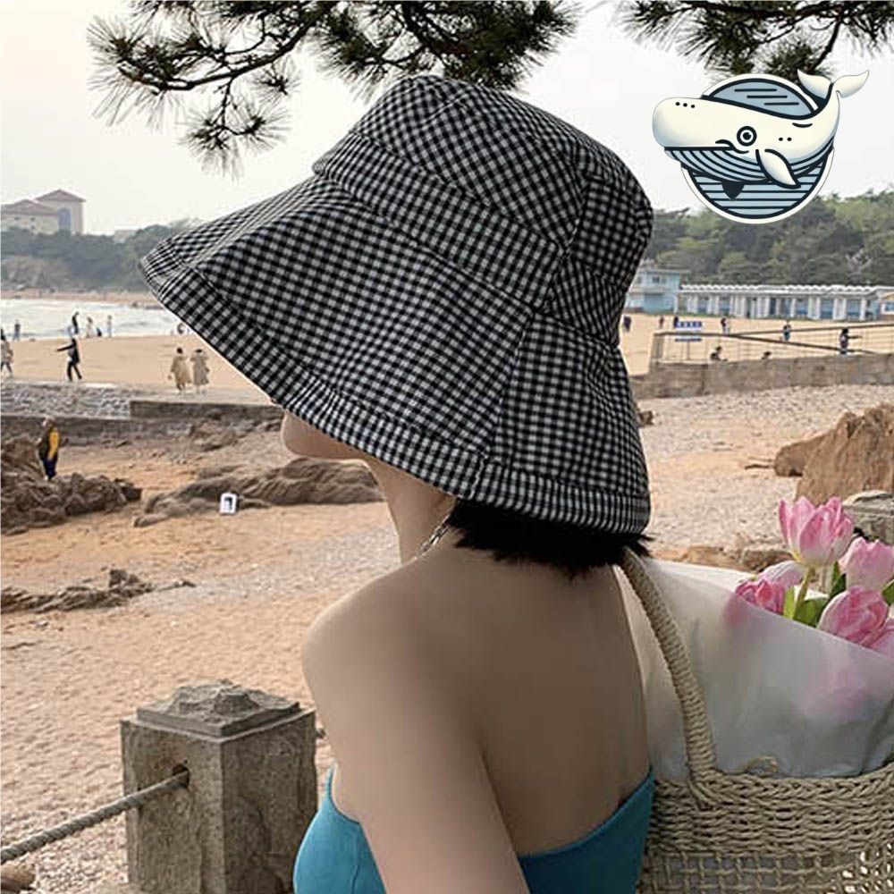 트렌디 체크 모자 일상 캐주얼 버킷햇 스타일링