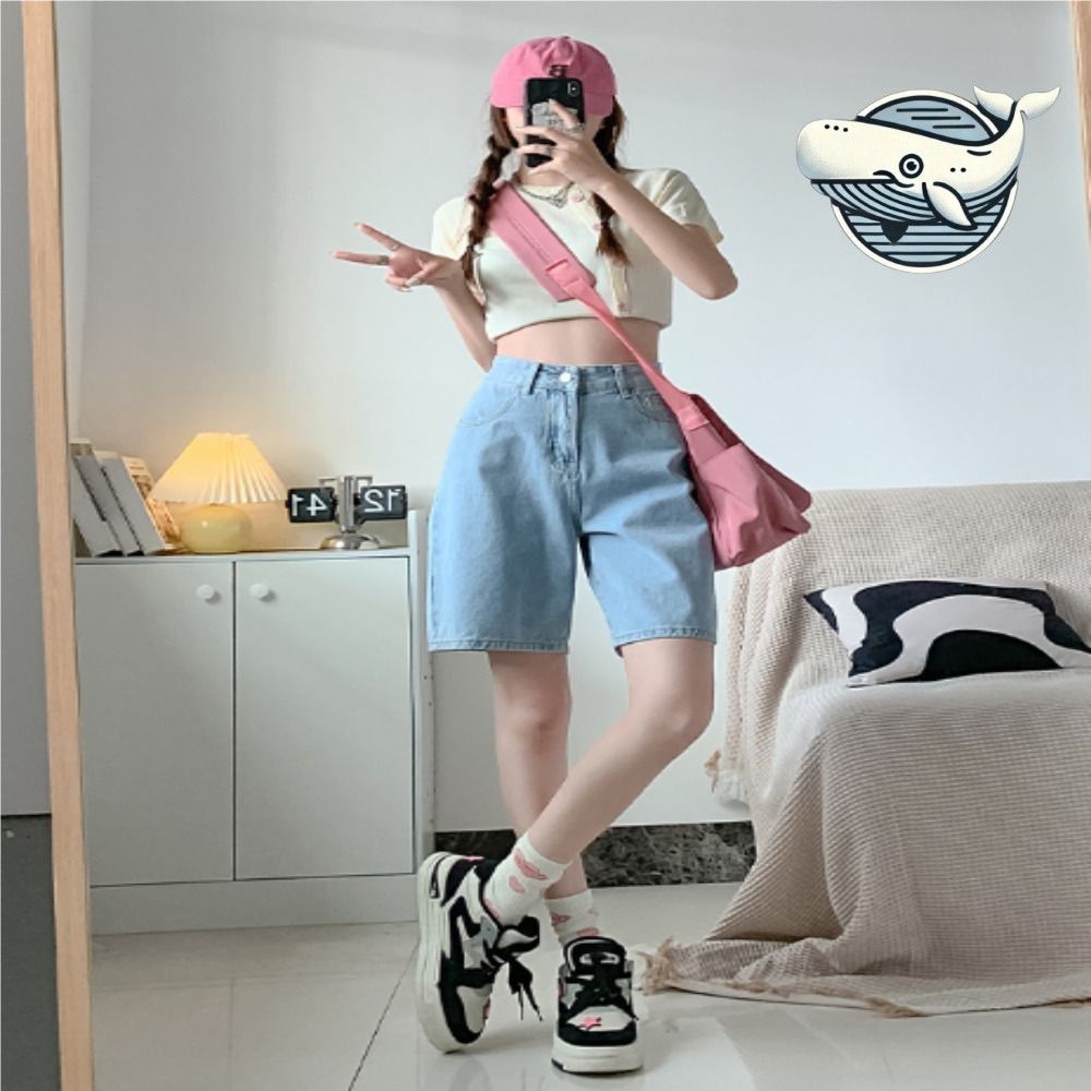 청량한 빈티지 스타일 데님 와이드 반바지