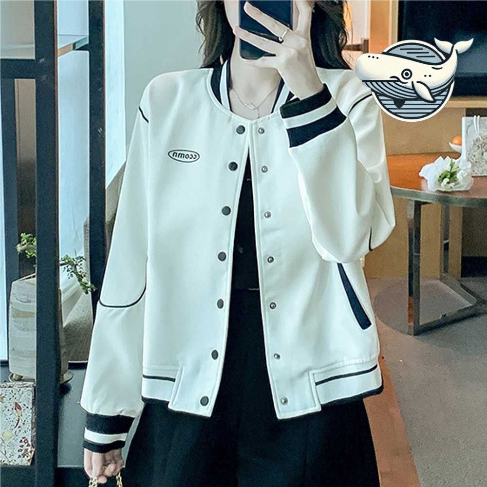 여성 캐주얼 자수 바시티 숏자켓 세련된 블루