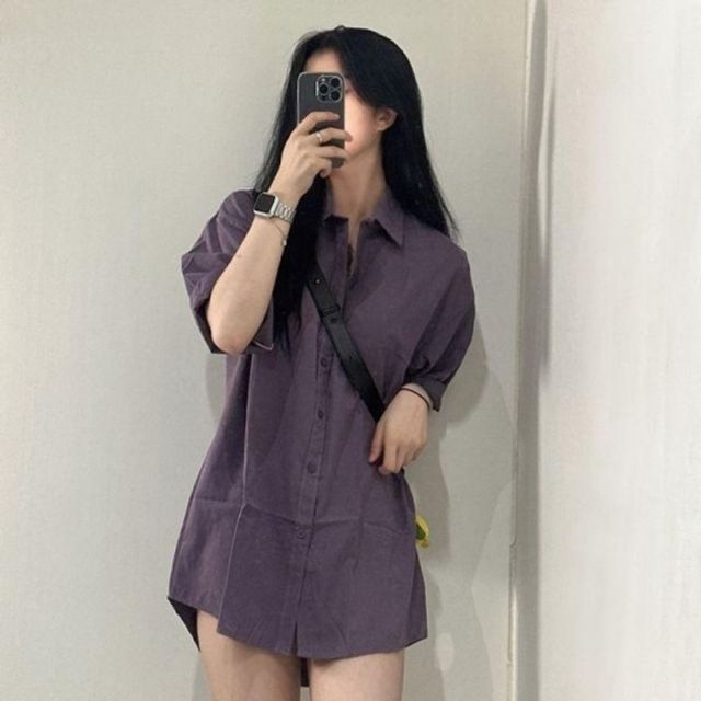 오버핏 반팔 카라 기본 무지 데이 남방 셔츠 2color